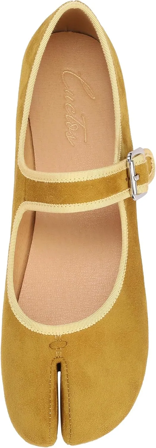 Women Fashion Buckle Strap Casual Flats Ballerina Ninja Cozy Dress Shoes Mary Jane Moccasins Ballet Faux Leather Split Toe Shoes