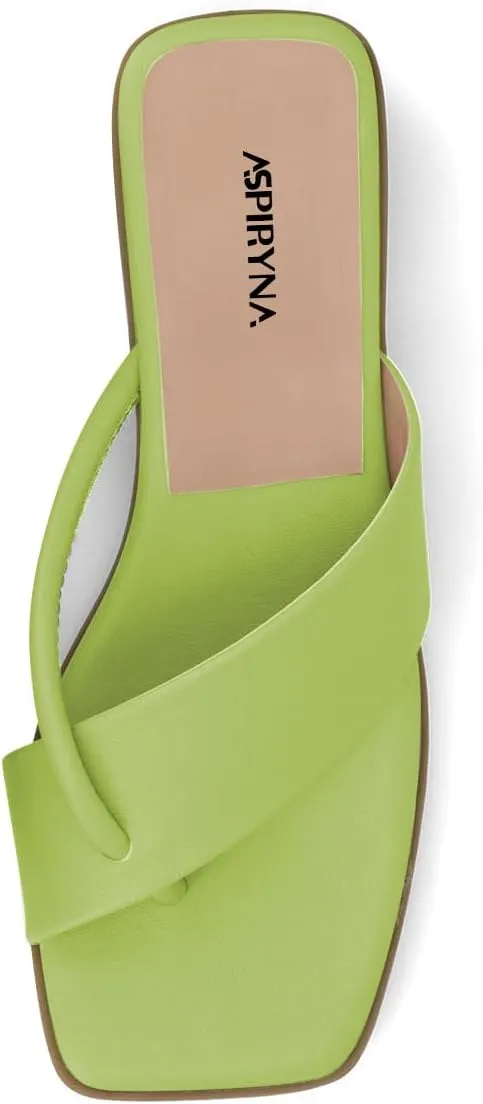 Women Fashion Open Square Toe Thong Sandals Slip on Low Block Heel Comfy Flip Flops Casual Daily Wear Indoor Outdoor Slippers Size 4-16 US