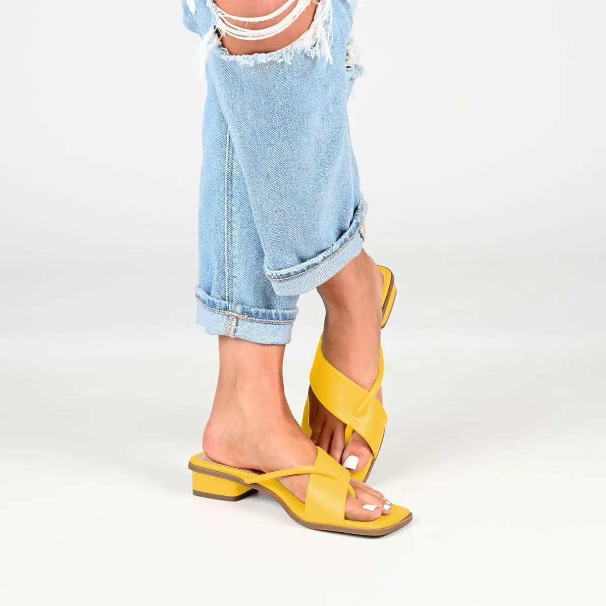 Women Fashion Open Square Toe Thong Sandals Slip on Low Block Heel Comfy Flip Flops Casual Daily Wear Indoor Outdoor Slippers Size 4-16 US