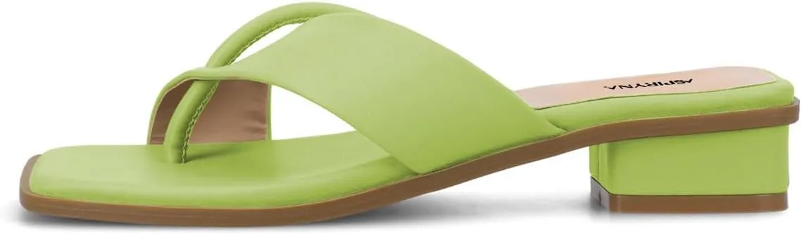 Women Fashion Open Square Toe Thong Sandals Slip on Low Block Heel Comfy Flip Flops Casual Daily Wear Indoor Outdoor Slippers Size 4-16 US