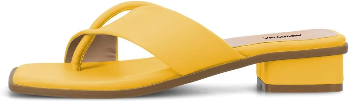 Women Fashion Open Square Toe Thong Sandals Slip on Low Block Heel Comfy Flip Flops Casual Daily Wear Indoor Outdoor Slippers Size 4-16 US