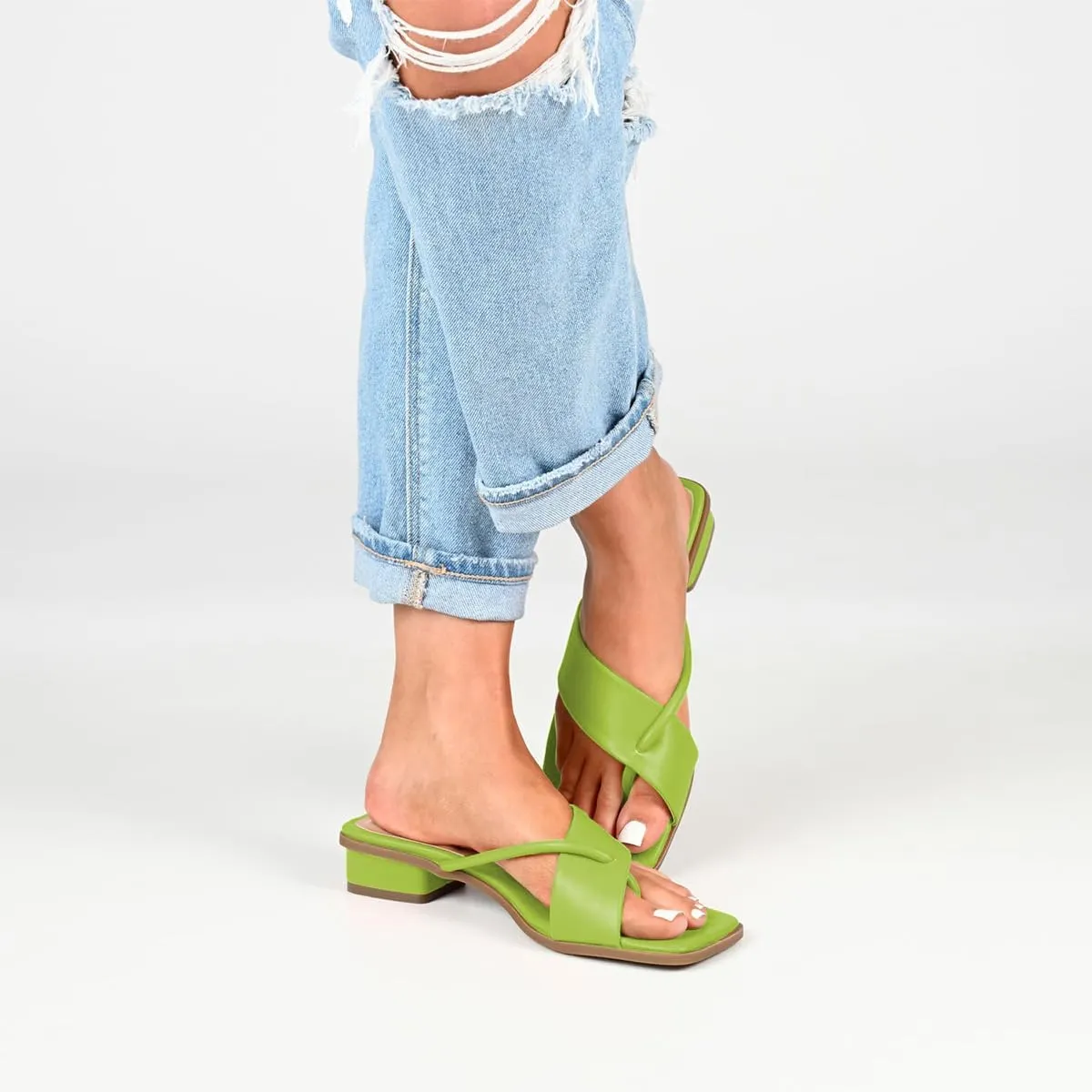 Women Fashion Open Square Toe Thong Sandals Slip on Low Block Heel Comfy Flip Flops Casual Daily Wear Indoor Outdoor Slippers Size 4-16 US