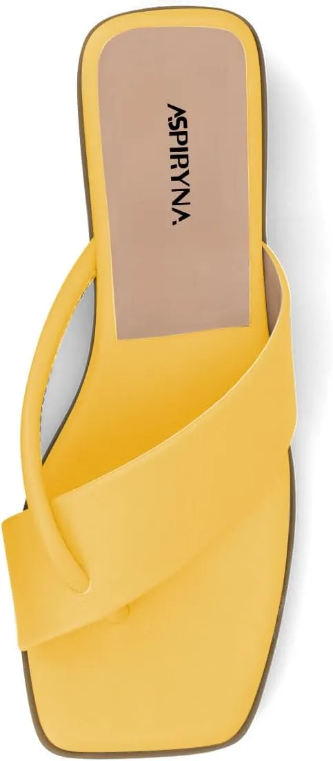 Women Fashion Open Square Toe Thong Sandals Slip on Low Block Heel Comfy Flip Flops Casual Daily Wear Indoor Outdoor Slippers Size 4-16 US