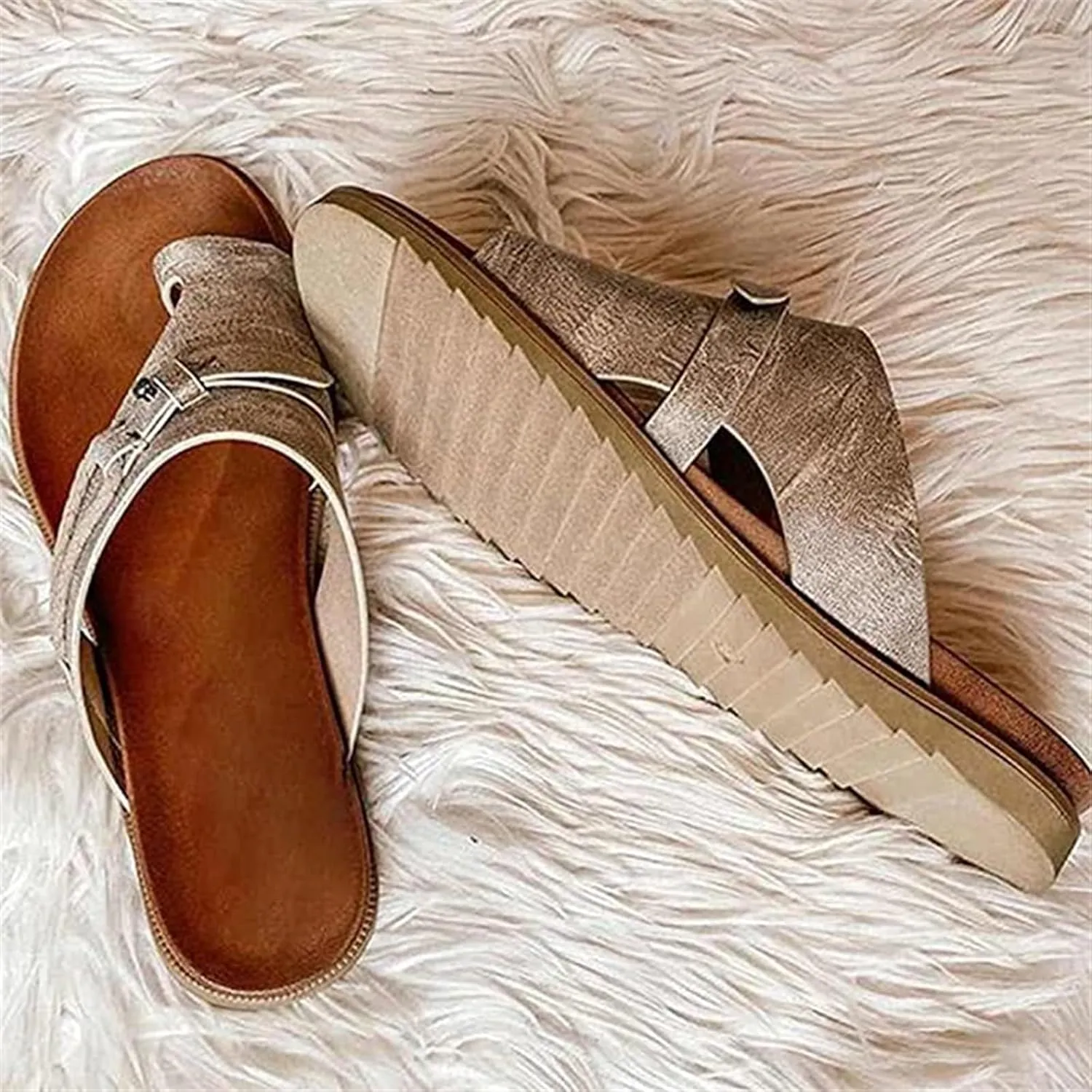 Women Fashion Toe Loop Sandals, Women's Breathable Non-Slip Slip-On Hallux Valgus Clip Toe Sandals, Summer Comfortable Orthopedic Flip-Flop, for Bunion Splints Toe Separator