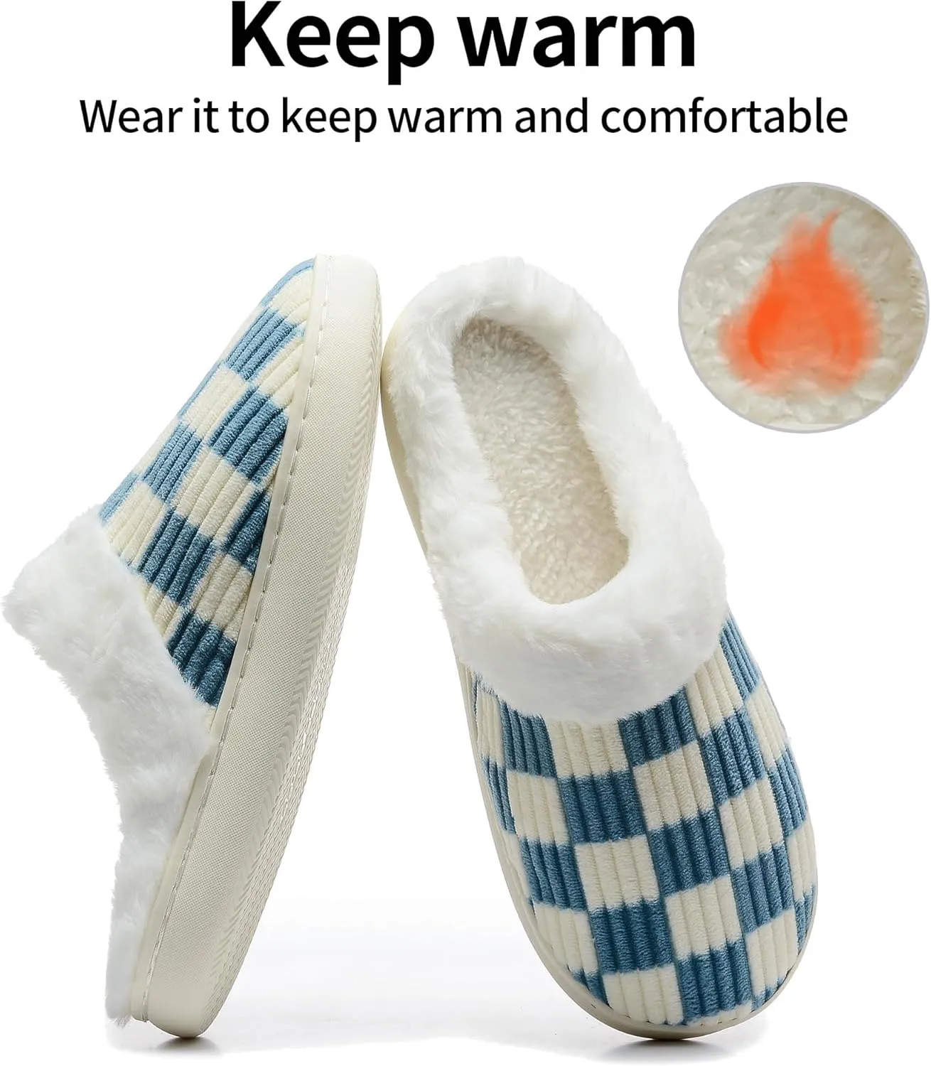 Women House Fuzzy Slippers - Plaid Scuff Checkered Slip-on Memory Foam Indoor Outdoor Comfortable Soft Slides