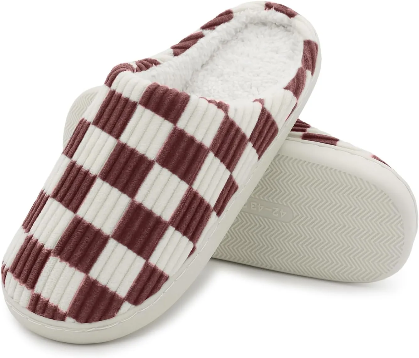 Women House Fuzzy Slippers - Plaid Scuff Checkered Slip-on Memory Foam Indoor Outdoor Comfortable Soft Slides