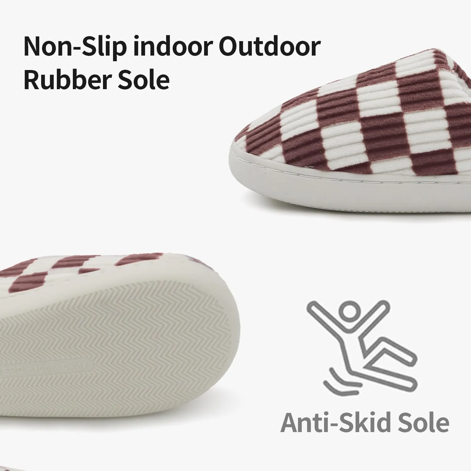 Women House Fuzzy Slippers - Plaid Scuff Checkered Slip-on Memory Foam Indoor Outdoor Comfortable Soft Slides