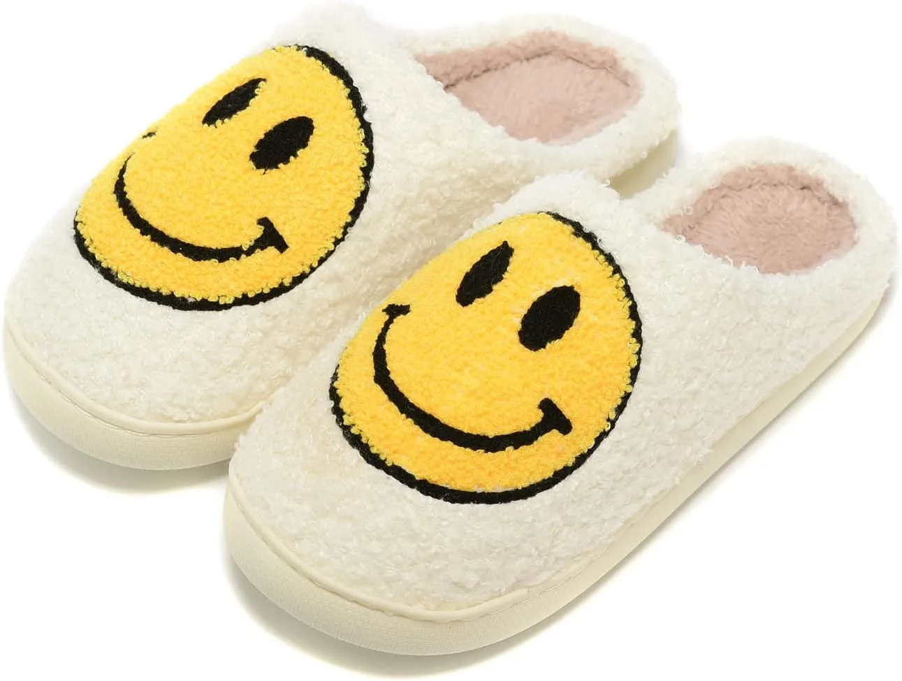 Women Men Retro Fuzzy Face Slippers Retro Soft Fluffy Warm Home Non-Slip Couple Style Casual Happy Face Slippers Soft Memory Foam Fuzzy Slides Indoor Outdoor Anti-Skid Warm Cozy Foam Slide