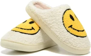 Women Men Retro Fuzzy Face Slippers Retro Soft Fluffy Warm Home Non-Slip Couple Style Casual Happy Face Slippers Soft Memory Foam Fuzzy Slides Indoor Outdoor Anti-Skid Warm Cozy Foam Slide