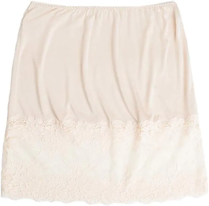 Women Pure Silk Smooth Soft Lace Underwear Skirt Home Sleepwear Half-Slip Nightwear