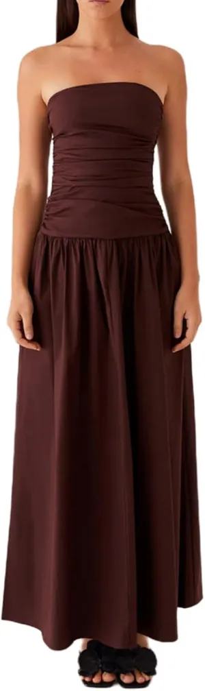 Women Sexy Strapless Maxi Dress Elegant Tube Long Dress Ruched Boat Neck Backless Sleeveless Flowy Sun Dresses