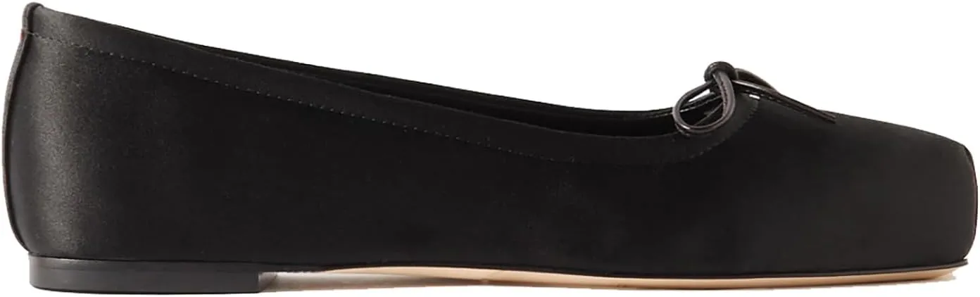 Women Square Toe Ballet Flats Bow Slip On Ballet Dress Shoes Satin Comfy Closed Square Toe Flat Shoes Wedding Bridal Walking Office Ladies Flats Drive Casual Ballet Shoes 4-11 M US