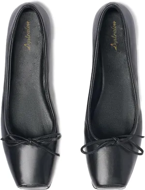 Women Square Toe Ballet Flats Bow Slip On Ballet Dress Shoes Satin Comfy Closed Square Toe Flat Shoes Wedding Bridal Walking Office Ladies Flats Drive Casual Ballet Shoes 4-11 M US