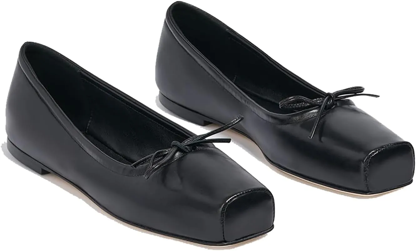 Women Square Toe Ballet Flats Bow Slip On Ballet Dress Shoes Satin Comfy Closed Square Toe Flat Shoes Wedding Bridal Walking Office Ladies Flats Drive Casual Ballet Shoes 4-11 M US