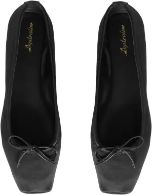 Women Square Toe Ballet Flats Bow Slip On Ballet Dress Shoes Satin Comfy Closed Square Toe Flat Shoes Wedding Bridal Walking Office Ladies Flats Drive Casual Ballet Shoes 4-11 M US
