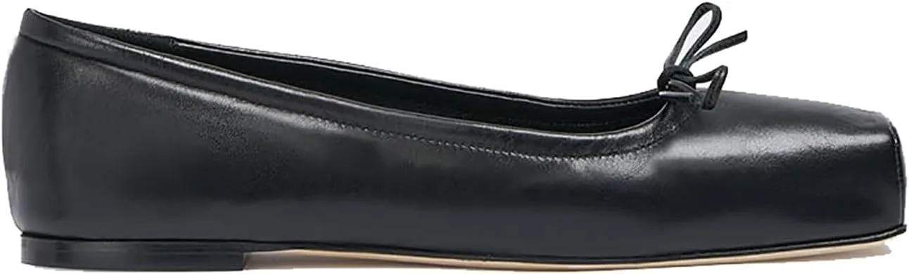 Women Square Toe Ballet Flats Bow Slip On Ballet Dress Shoes Satin Comfy Closed Square Toe Flat Shoes Wedding Bridal Walking Office Ladies Flats Drive Casual Ballet Shoes 4-11 M US