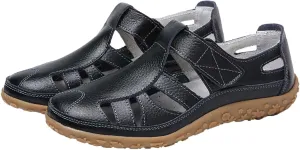 Women Summer Hollow Out Flat Sandals with Closed Toe Casual Slip-On Work Shoes Soft Dressy Footwear Sandal