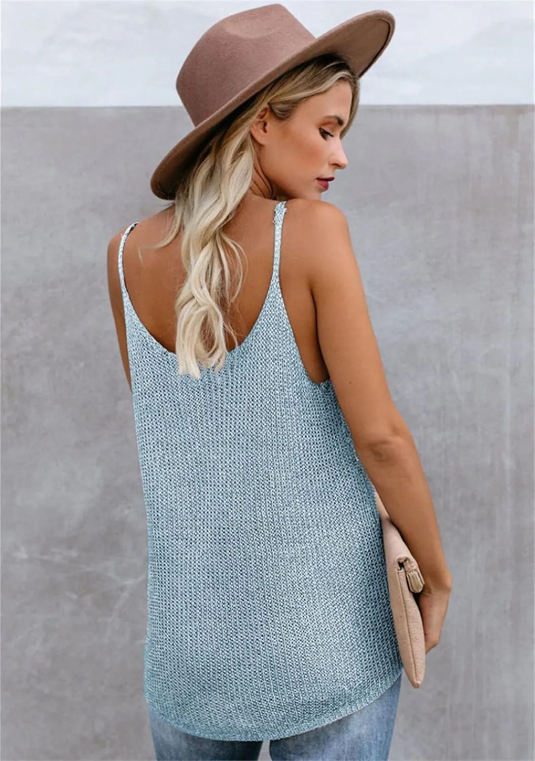 Women Summer Spaghetti Strap Tank Tops Vacation Modest Blouse Lightweight Solid Color T-Shirt