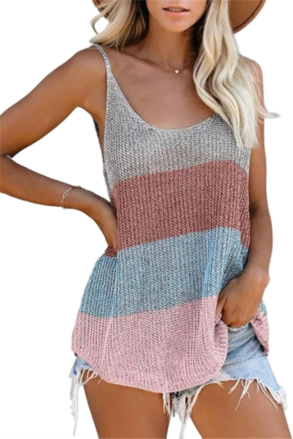 Women Summer Spaghetti Strap Tank Tops Vacation Modest Blouse Lightweight Solid Color T-Shirt