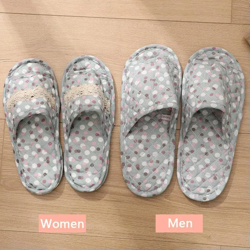 Women Vintage Home Slippers Soft Cotton Floral Floor Shoes Toe Sole Slippers Non-Slip Bedroom Couple