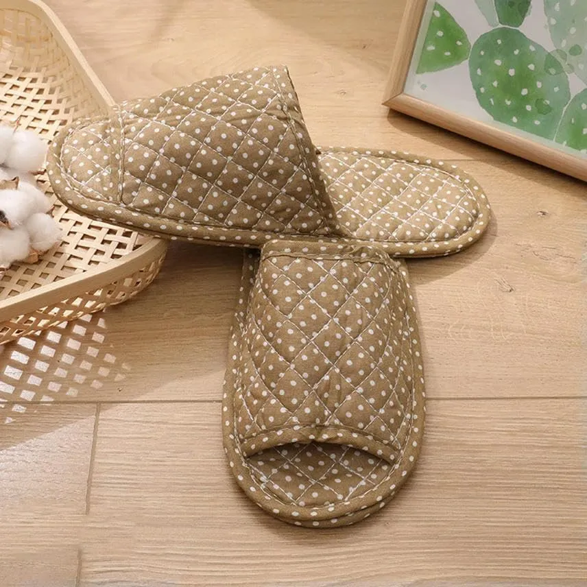 Women Vintage Home Slippers Soft Cotton Floral Floor Shoes Toe Sole Slippers Non-Slip Bedroom Couple