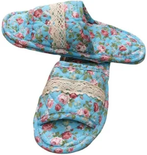 Women Vintage Home Slippers Soft Cotton Floral Floor Shoes Toe Sole Slippers Non-Slip Bedroom Couple