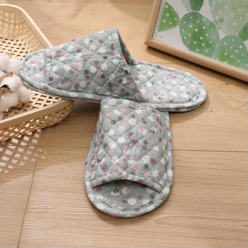 Women Vintage Home Slippers Soft Cotton Floral Floor Shoes Toe Sole Slippers Non-Slip Bedroom Couple