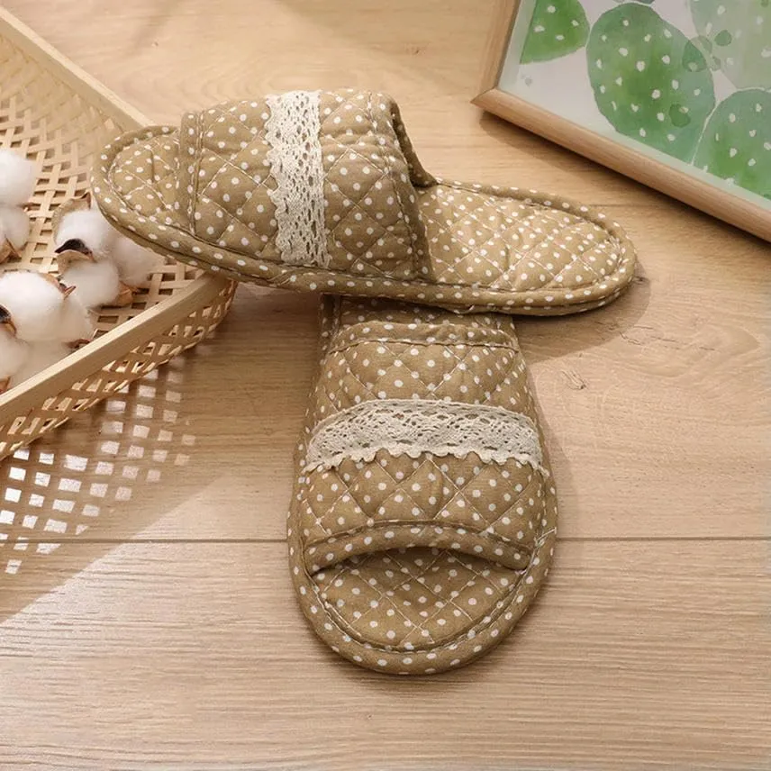 Women Vintage Home Slippers Soft Cotton Floral Floor Shoes Toe Sole Slippers Non-Slip Bedroom Couple