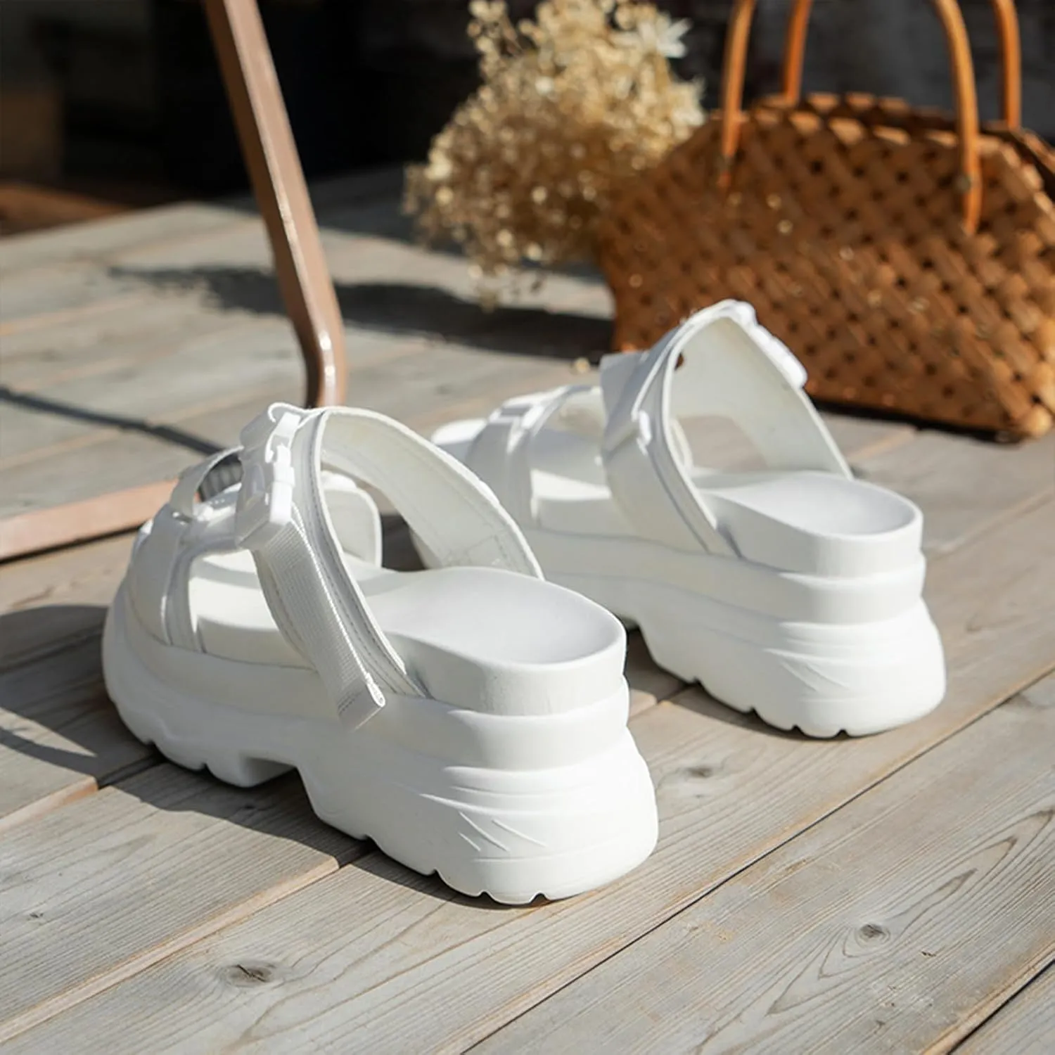 Women's Adjustable Buckle Platform Non Slip Slippers Fashion Hollow Slip On Round Open Toe Memory Foam Lncrease Casual Sandals for Beach Walking Party