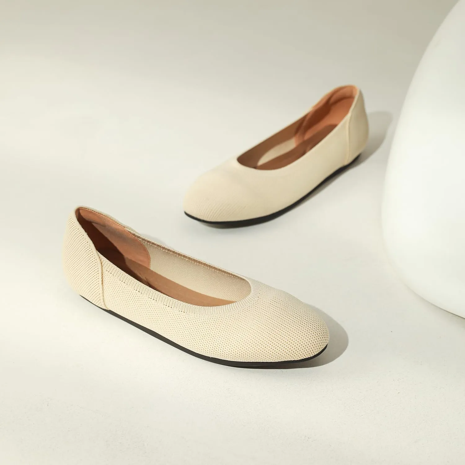 Women's Ballet Flat Knit Round Toe Slip On Walking Comfort Flexible Soft Shoes for Woman Low Wedge