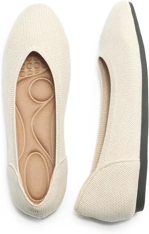 Women's Ballet Flat Knit Round Toe Slip On Walking Comfort Flexible Soft Shoes for Woman Low Wedge