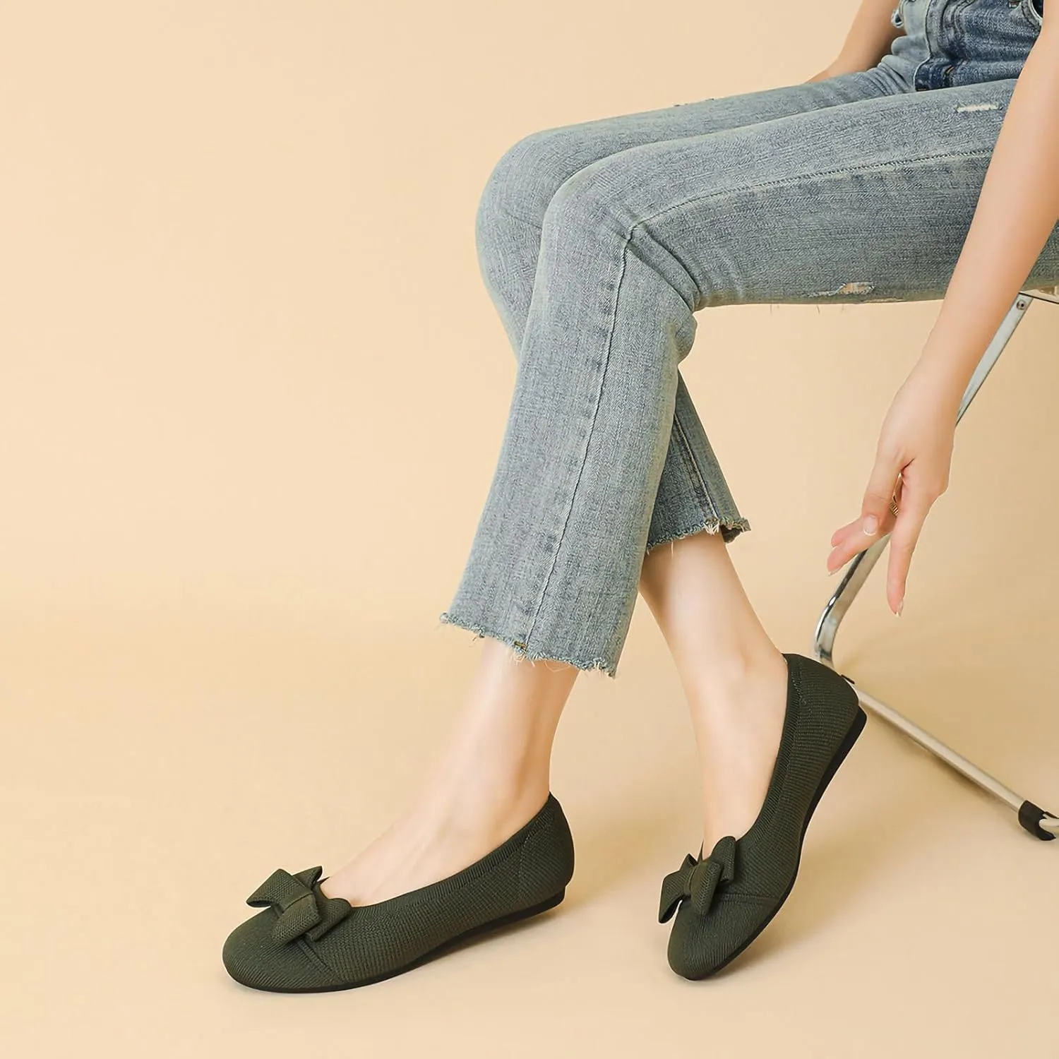 Women's Ballet Flat Shoes Casual Strap Knit Flats Round Toe Wedding Flats