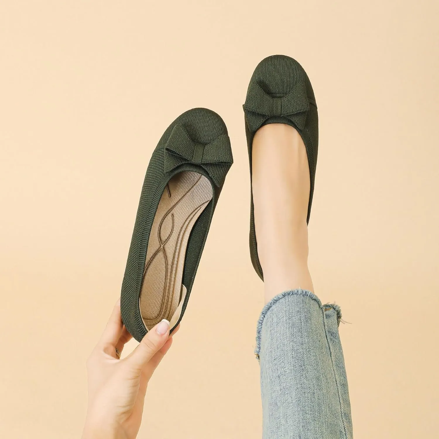 Women's Ballet Flat Shoes Casual Strap Knit Flats Round Toe Wedding Flats