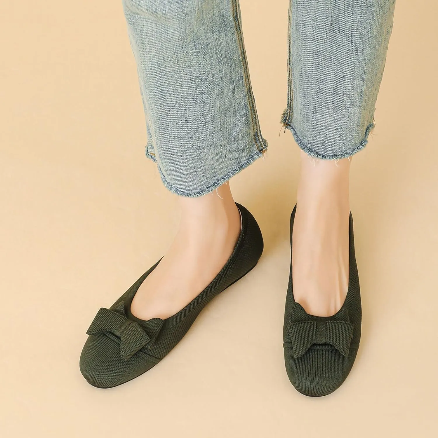 Women's Ballet Flat Shoes Casual Strap Knit Flats Round Toe Wedding Flats