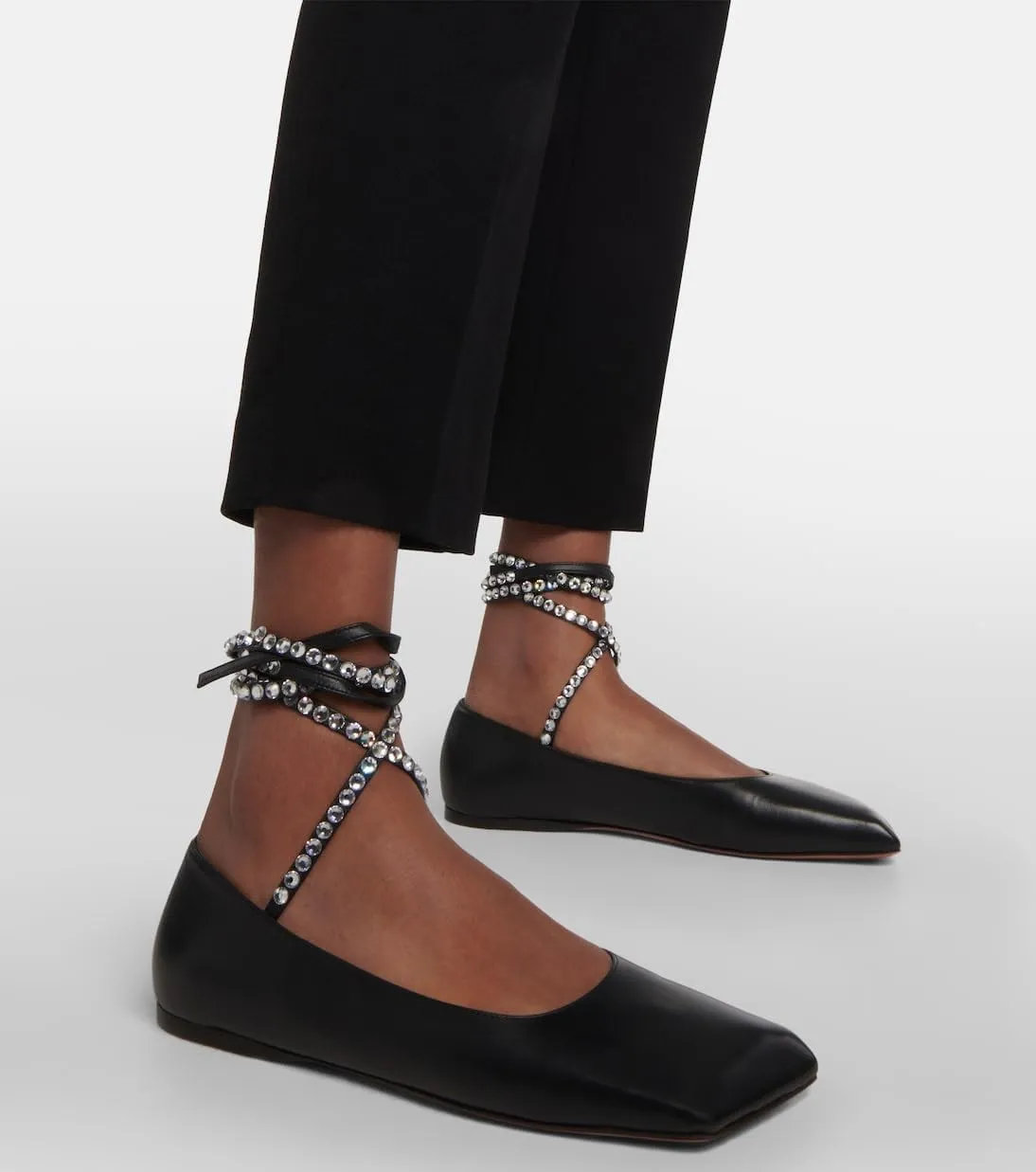 Women's Ballet Flats Ankle Strap Ballerina Flats Rhinestone Lace Up Square Toe Gliter Loafers Dressy Casual Flats for Wedding Party