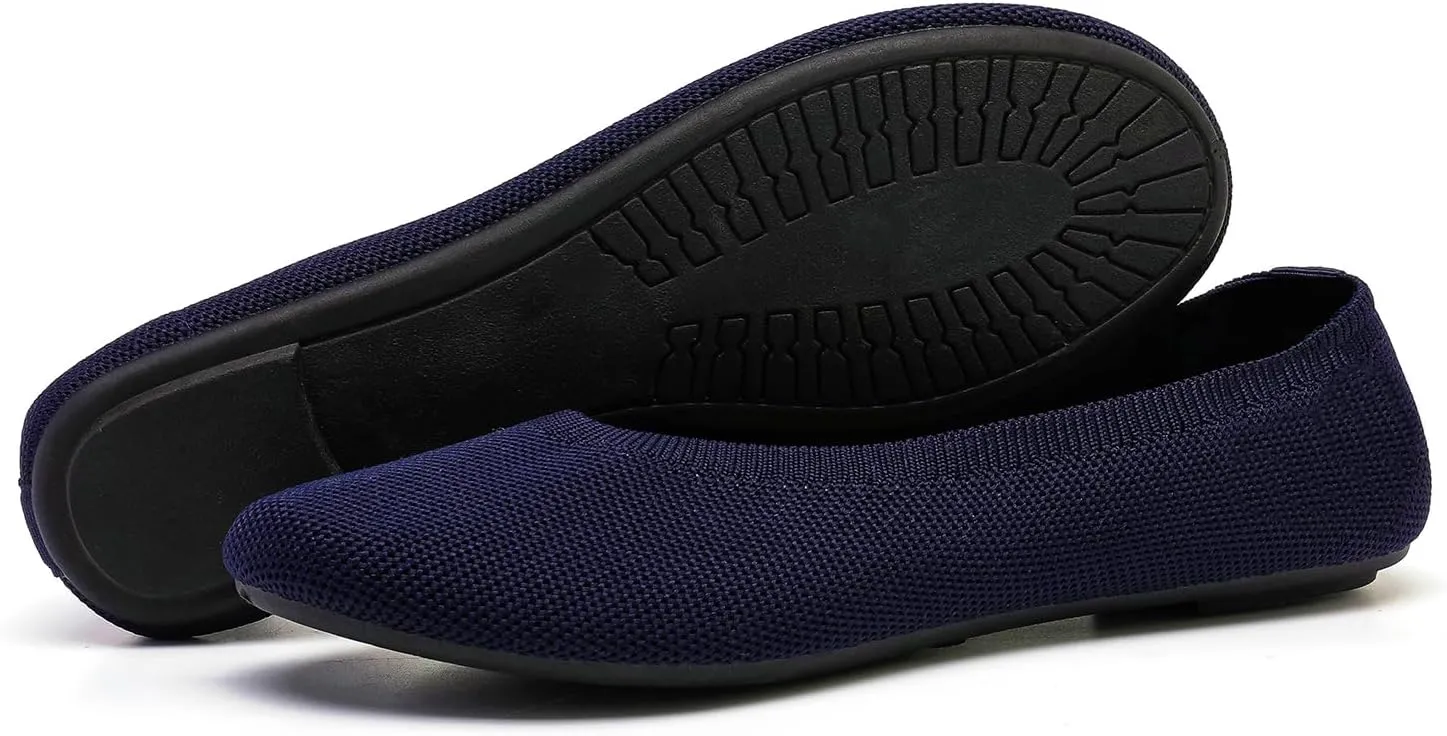 Women's Ballet Flats Dress Shoes for Women, Women Classic Round Toe Slip On Flat Walking Shoes, Women Casual Comfortable Soft Knit Black Leopard Flats Shoes