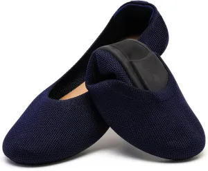 Women's Ballet Flats Dress Shoes for Women, Women Classic Round Toe Slip On Flat Walking Shoes, Women Casual Comfortable Soft Knit Black Leopard Flats Shoes