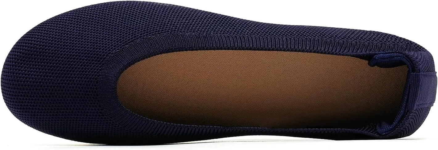 Women's Ballet Flats Dress Shoes for Women, Women Classic Round Toe Slip On Flat Walking Shoes, Women Casual Comfortable Soft Knit Black Leopard Flats Shoes