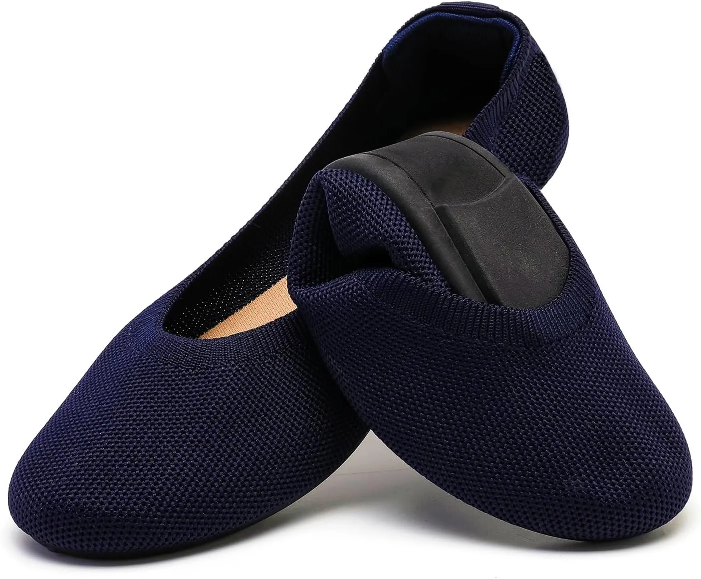 Women's Ballet Flats Dress Shoes for Women, Women Classic Round Toe Slip On Flat Walking Shoes, Women Casual Comfortable Soft Knit Black Leopard Flats Shoes