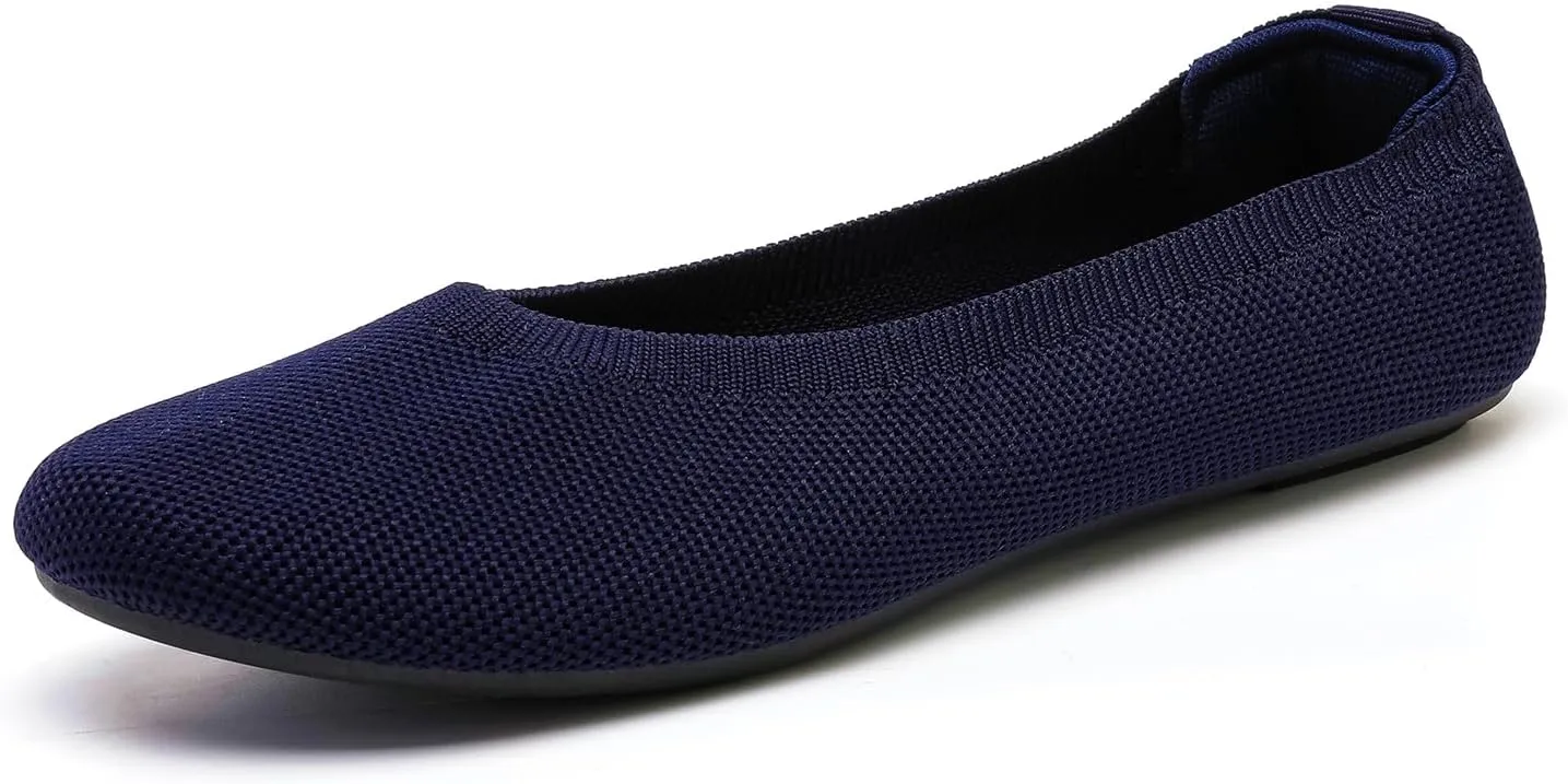 Women's Ballet Flats Dress Shoes for Women, Women Classic Round Toe Slip On Flat Walking Shoes, Women Casual Comfortable Soft Knit Black Leopard Flats Shoes