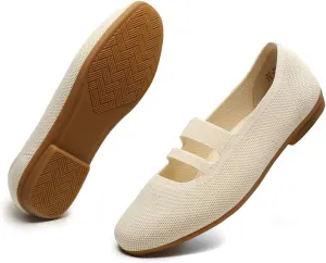 Women’s Ballet Flats Knit Mary Jane Flat Comfort Walking Slip-on Dressy Work Driving Shoes with Straps