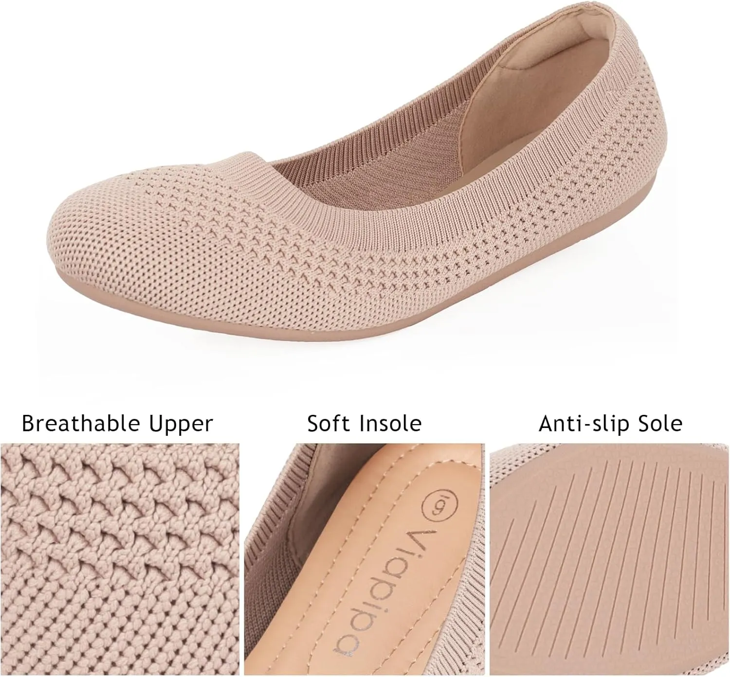 Women's Ballet Flats Shoes Round Toe Slip On Knit Casual Dress Shoes Comfort Ballerina Walking Flats Shoes