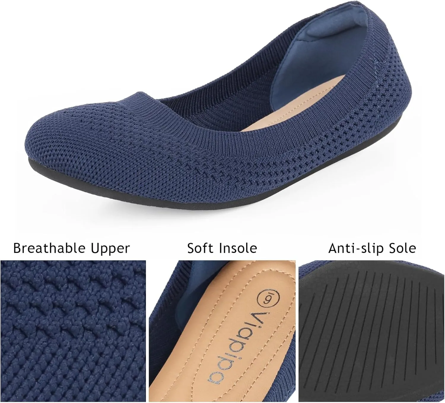 Women's Ballet Flats Shoes Round Toe Slip On Knit Casual Dress Shoes Comfort Ballerina Walking Flats Shoes