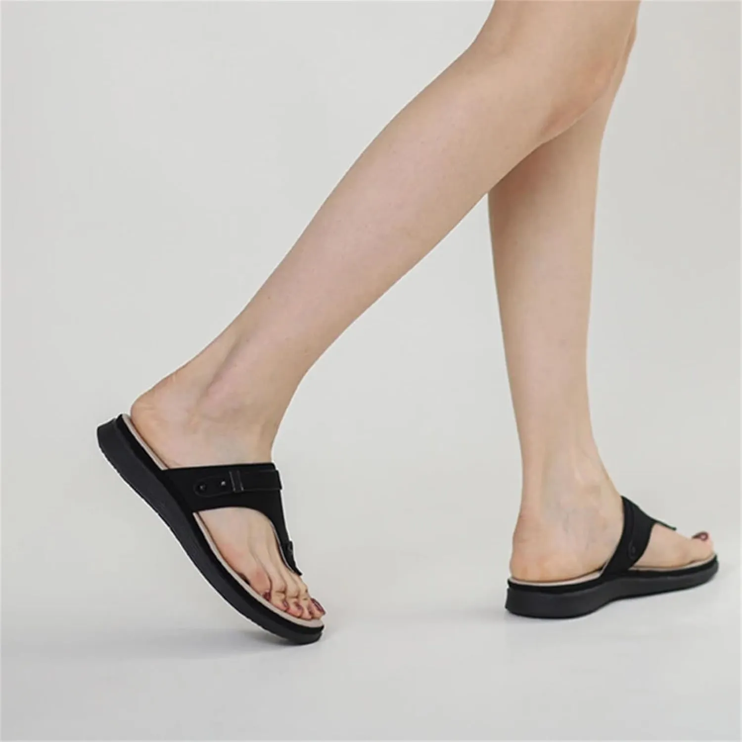 Women's Black Wedge Flip-Flops - Plus Size Summer Beach Casual Slippers