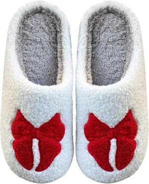 Women's Bow Slippers Fuzzy bowknot slippers Soft Memory Foam Plush Fluffy Warm House Shoes