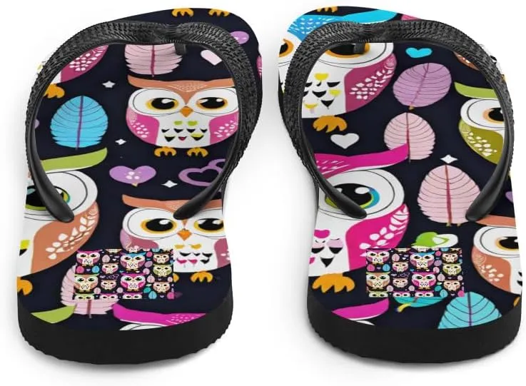 Women's Chic Adorable Colorful Owl Print Luxe Flip-Flops For Beach or Pool
