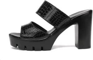 Women's Chunky Heel Flip-Flops - Patent Leather Fish Mouth Plus Size