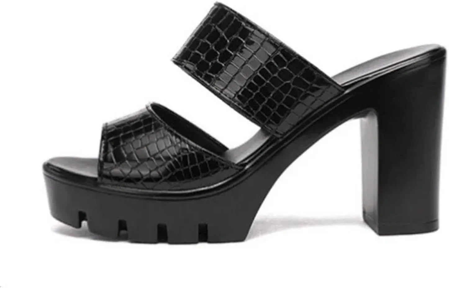 Women's Chunky Heel Flip-Flops - Patent Leather Fish Mouth Plus Size