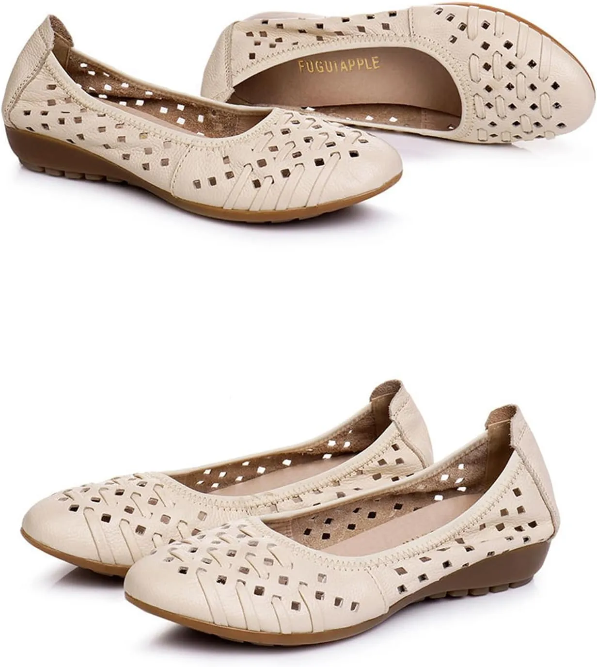 Women's Cowhide Cutout Soft Sole Loafers,Breathable Comfortable Slip On Driving Shoes Casual Walking Shoes