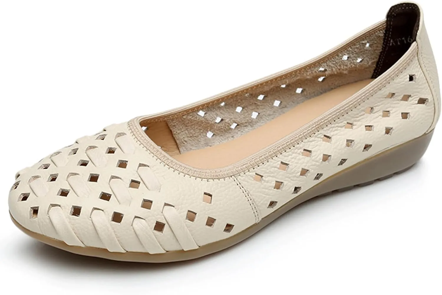 Women's Cowhide Cutout Soft Sole Loafers,Breathable Comfortable Slip On Driving Shoes Casual Walking Shoes